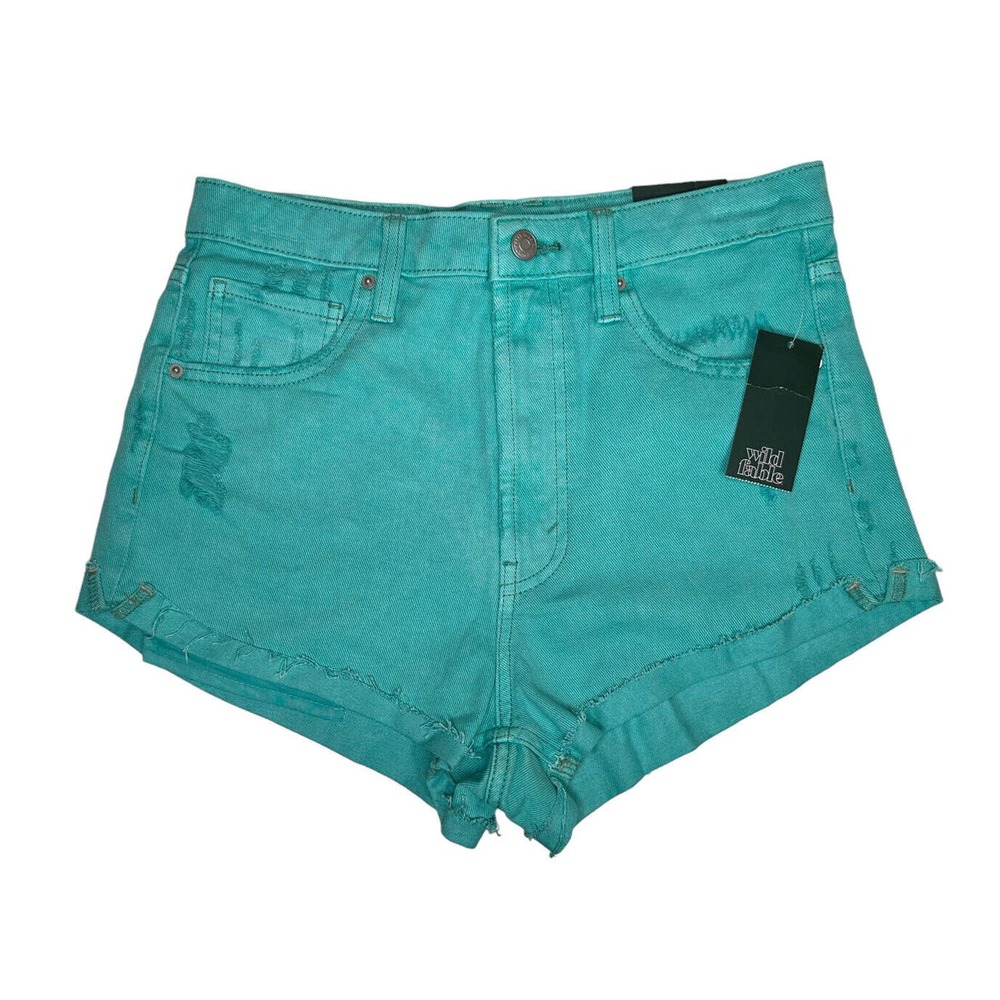 NEW Wild Fable Jean‎ Shorts Aqua Blue Distressed High Rise Cheeky Denim Size 4